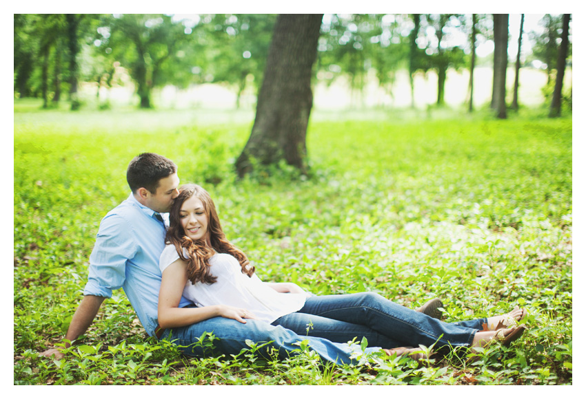 woodsy forest engagement photo session of Erin Mazur and Tyler Hufstettler by Dallas wedding photography Stacy Reeves