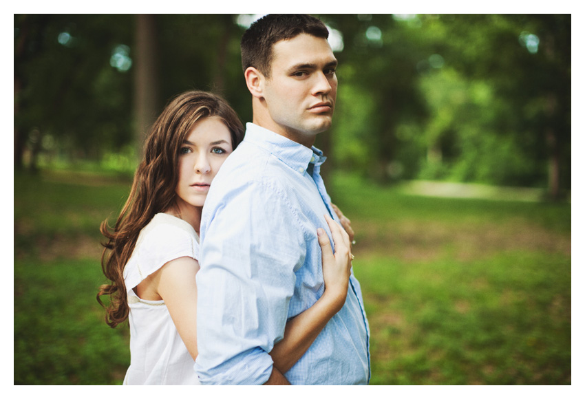 woodsy forest engagement photo session of Erin Mazur and Tyler Hufstettler by Dallas wedding photography Stacy Reeves