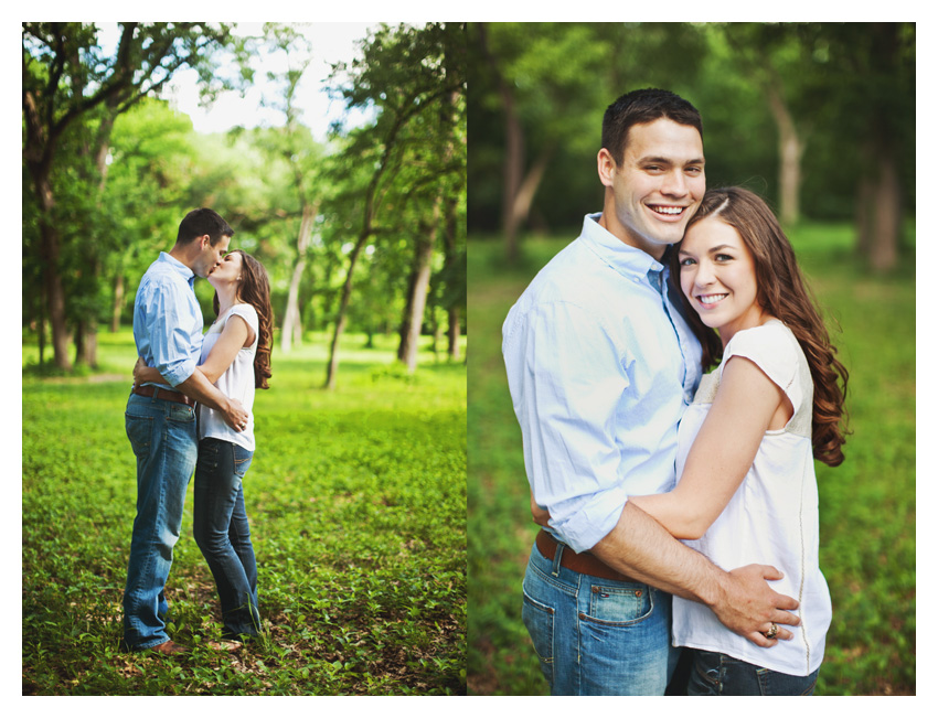 woodsy forest engagement photo session of Erin Mazur and Tyler Hufstettler by Dallas wedding photography Stacy Reeves