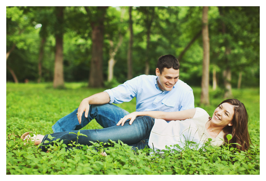 woodsy forest engagement photo session of Erin Mazur and Tyler Hufstettler by Dallas wedding photography Stacy Reeves