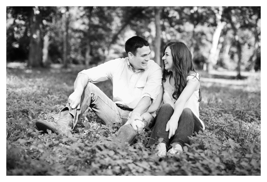 woodsy forest engagement photo session of Erin Mazur and Tyler Hufstettler by Dallas wedding photography Stacy Reeves