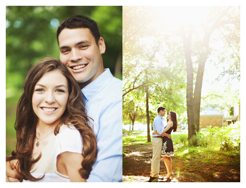woodsy forest engagement photo session of Erin Mazur and Tyler Hufstettler by Dallas wedding photography Stacy Reeves