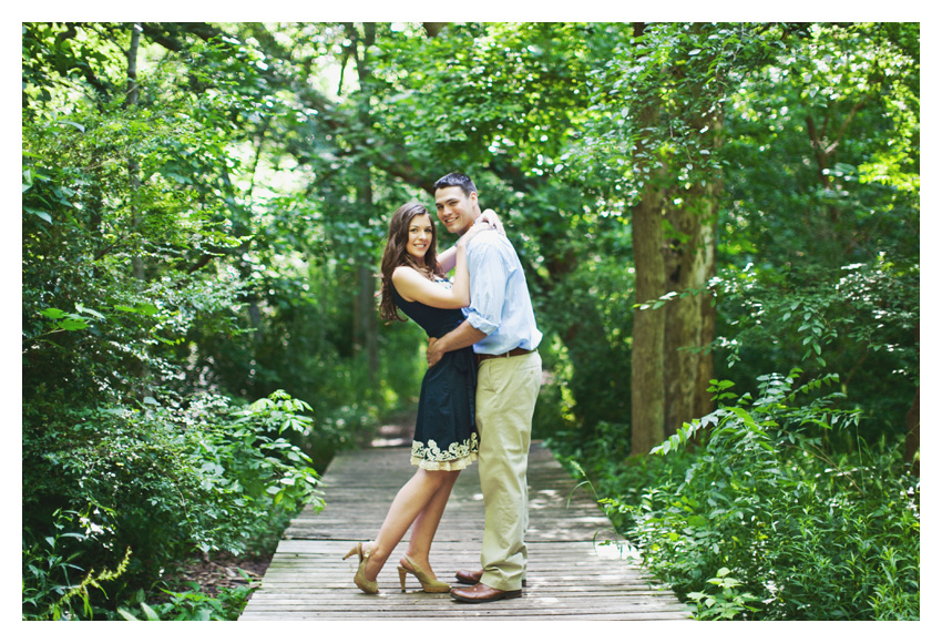 woodsy forest engagement photo session of Erin Mazur and Tyler Hufstettler by Dallas wedding photography Stacy Reeves