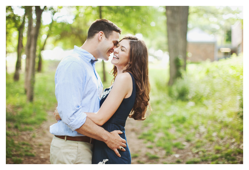 woodsy forest engagement photo session of Erin Mazur and Tyler Hufstettler by Dallas wedding photography Stacy Reeves