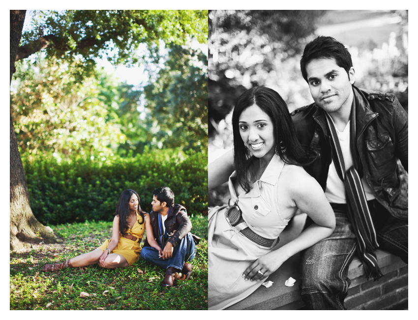 Engagement session photos of Jensy Jacob and Charles Abraham at Lee Park and Arlington Hall in Turtle Creek by Dallas wedding photographer Stacy Reeves