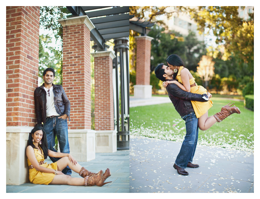 Engagement session photos of Jensy Jacob and Charles Abraham at Lee Park and Arlington Hall in Turtle Creek by Dallas wedding photographer Stacy Reeves