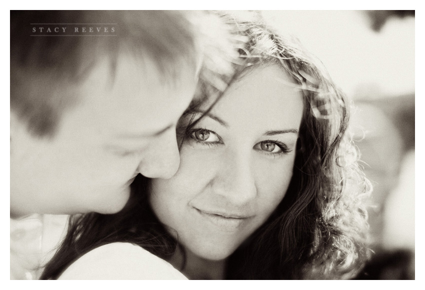 engagement session photos of Julie Lasater and Colin Beal in historic downtown Grapevine near Main Street by Dallas wedding photographer Stacy Reeves