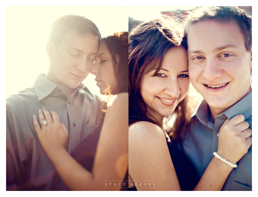 engagement session photos of Julie Lasater and Colin Beal in historic downtown Grapevine near Main Street by Dallas wedding photographer Stacy Reeves