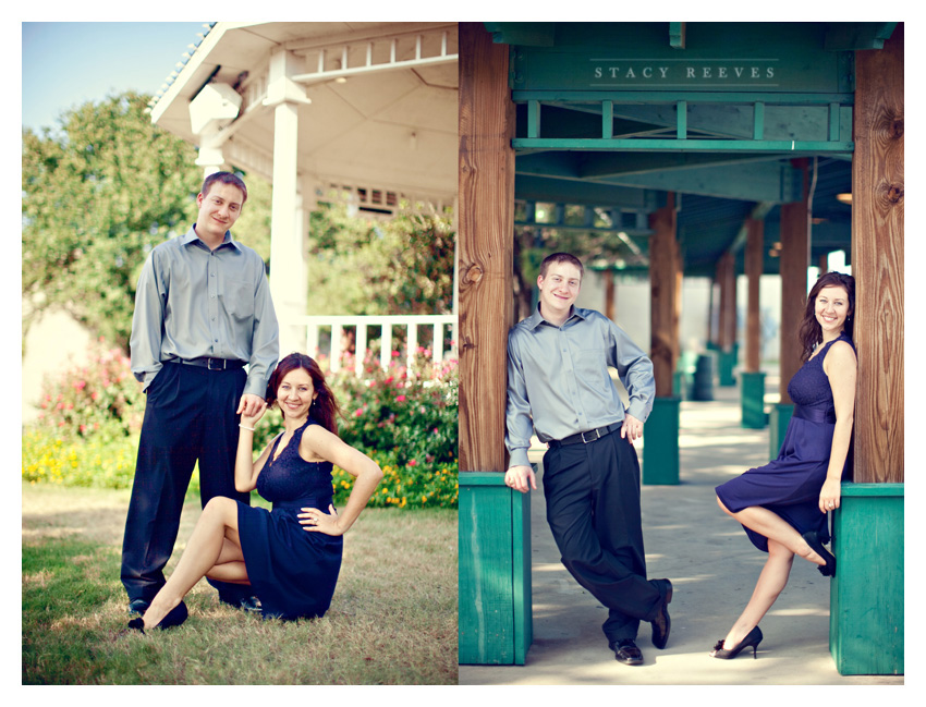 engagement session photos of Julie Lasater and Colin Beal in historic downtown Grapevine near Main Street by Dallas wedding photographer Stacy Reeves