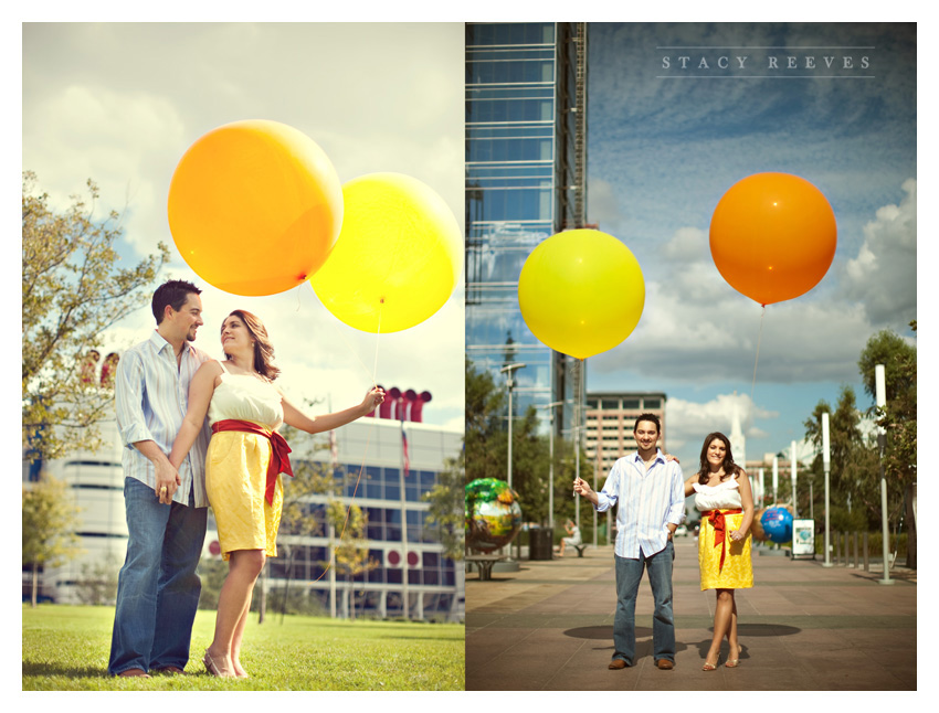 Engagement session of Jamie Riley and Garrett Roy at Discovery Green park in Houston by Dallas wedding photographer Stacy Reeves