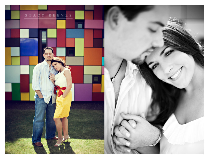 Engagement session of Jamie Riley and Garrett Roy at Discovery Green park in Houston by Dallas wedding photographer Stacy Reeves