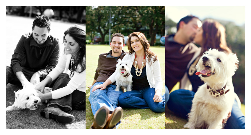 Engagement photos of Jamie Riley and Garrett Roy at Discovery Green Park in downtown Houston by Dallas wedding photographer Stacy Reeves