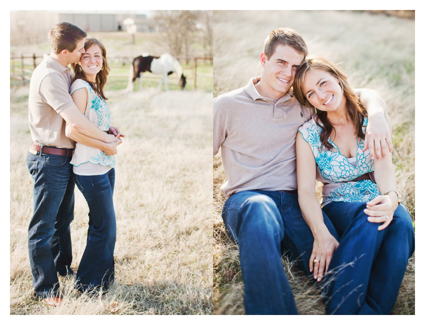 Rustic country equestrian engagement photo portrait session of Jessica Atkins and Rawley Farrell at Walking Tall horse ranch in Aubrey and Pilot Point Texas by Dallas wedding photographer Stacy Reeves
