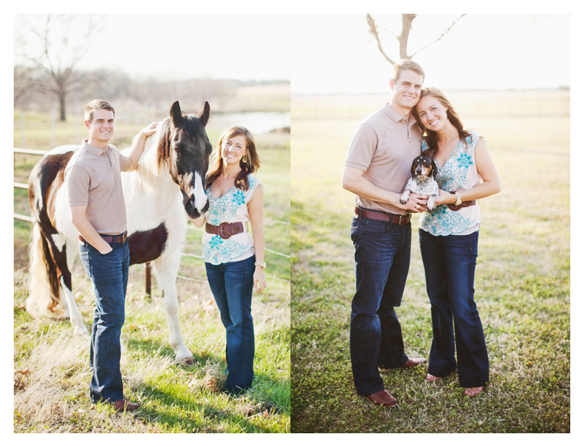 Rustic country equestrian engagement photo portrait session of Jessica Atkins and Rawley Farrell at Walking Tall horse ranch in Aubrey and Pilot Point Texas by Dallas wedding photographer Stacy Reeves