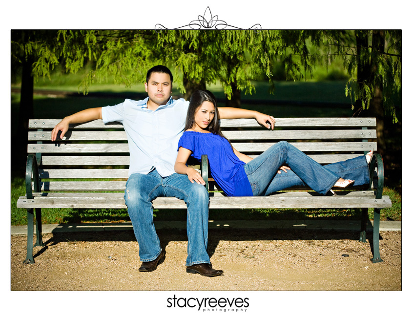 engagement session portraits of Jennifer Neri and Anthony TJ Bernardo at Hermann Park and Hotel Zaza in Houston Texas by Dallas wedding photographer Stacy Reeves