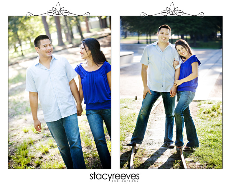 engagement session portraits of Jennifer Neri and Anthony TJ Bernardo at Hermann Park and Hotel Zaza in Houston Texas by Dallas wedding photographer Stacy Reeves