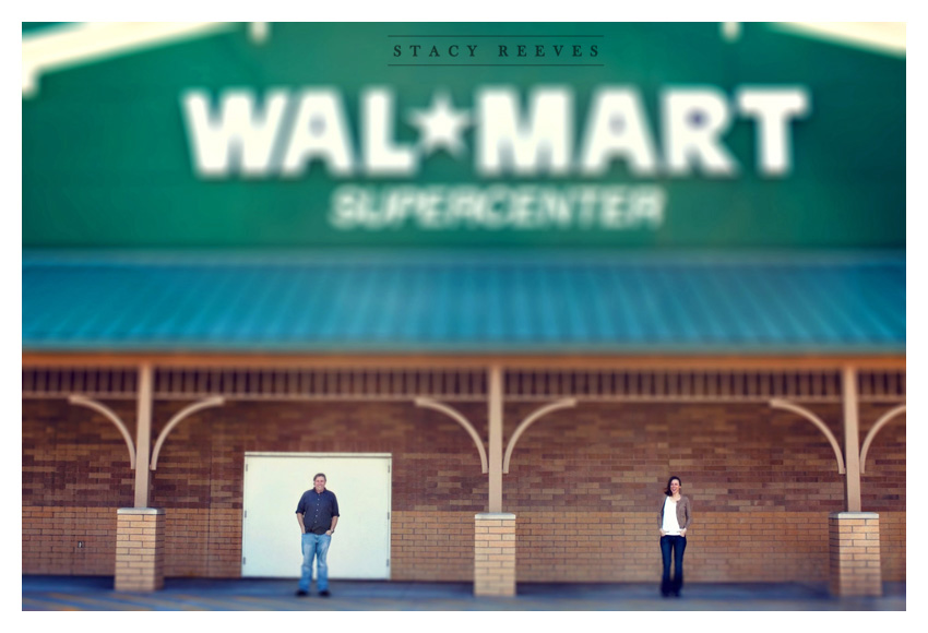 engagement session of Lisa Kirk and Grant Speer in Wal-Mart by Dallas wedding photographer Stacy Reeves
