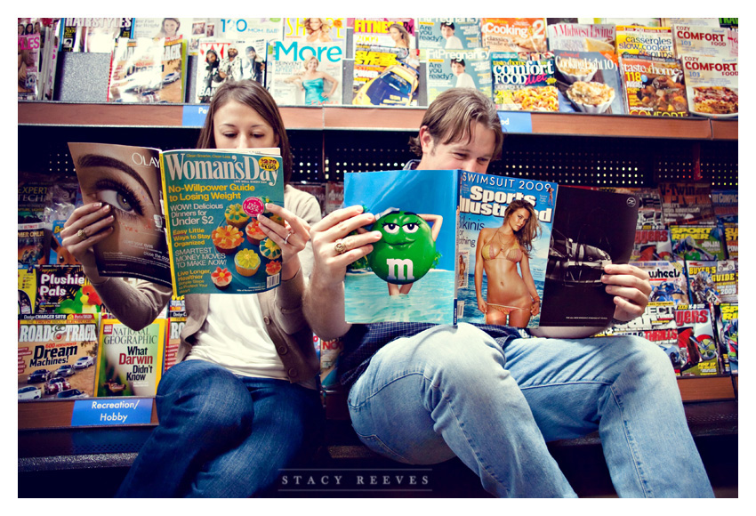 engagement session of Lisa Kirk and Grant Speer in Wal-Mart by Highland Park wedding photographer Stacy Reeves