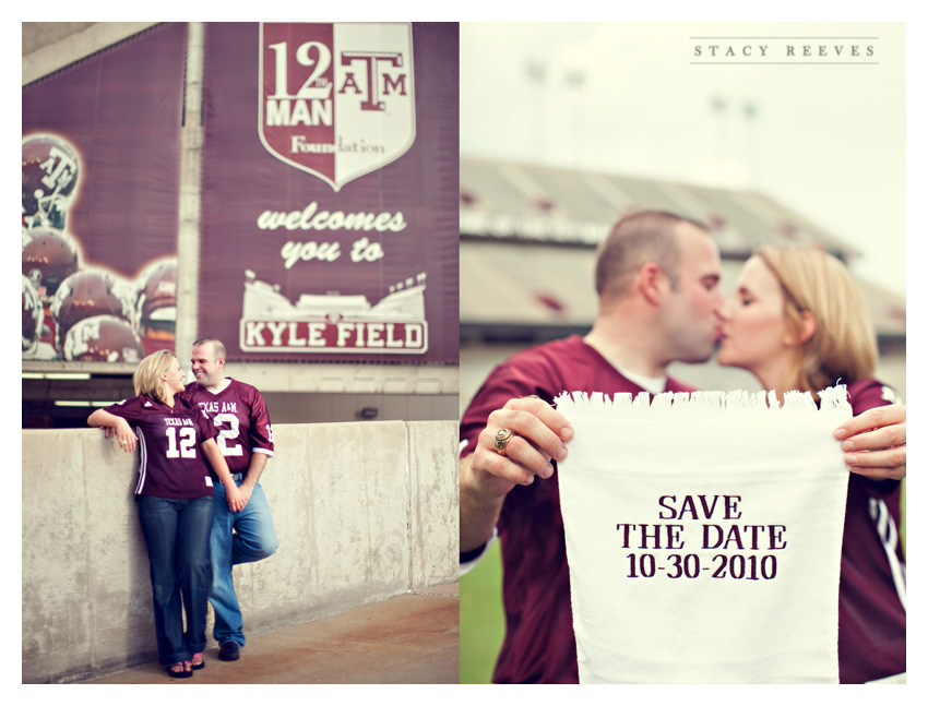 engagement photo session of Marcy Novak and Kyle Gilbert in Aggieland College Station on the Texas A&M University campus by Dallas Aggie wedding photographer Stacy Reeves