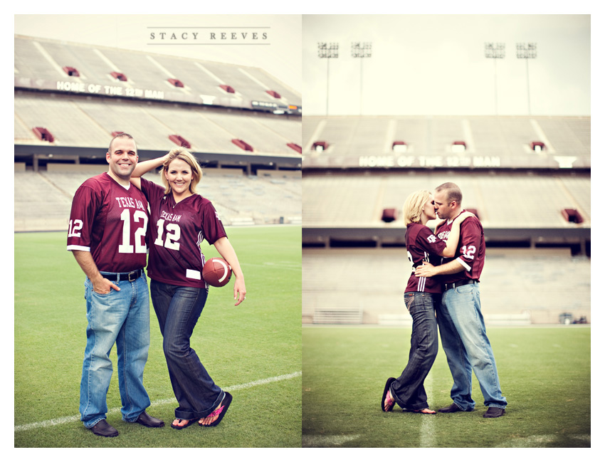 engagement photo session of Marcy Novak and Kyle Gilbert in Aggieland College Station on the Texas A&M University campus by Dallas Aggie wedding photographer Stacy Reeves