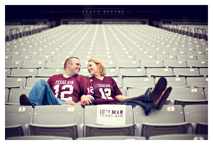 engagement photo session of Marcy Novak and Kyle Gilbert in Aggieland College Station on the Texas A&M University campus by Dallas Aggie wedding photographer Stacy Reeves