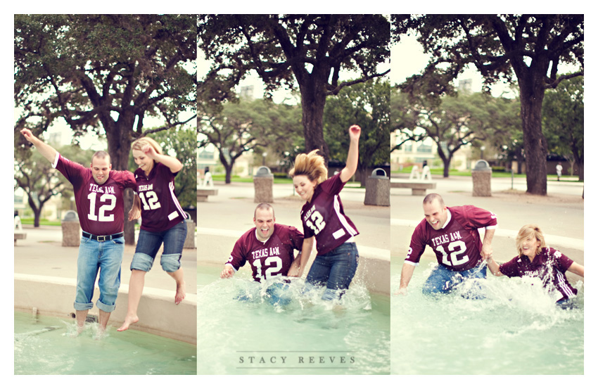 engagement photo session of Marcy Novak and Kyle Gilbert in Aggieland College Station on the Texas A&M University campus by Dallas Aggie wedding photographer Stacy Reeves