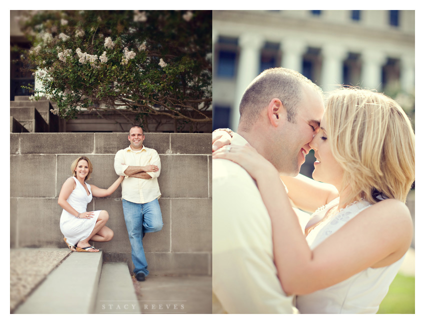 engagement photo session of Marcy Novak and Kyle Gilbert in Aggieland College Station on the Texas A&M University campus by Dallas Aggie wedding photographer Stacy Reeves