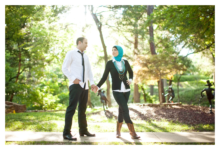 muslim islam engagement session of yasmin awad and ahmad zankar at David Jasper Park in Highland Park by Dallas wedding photographer Stacy Reeves