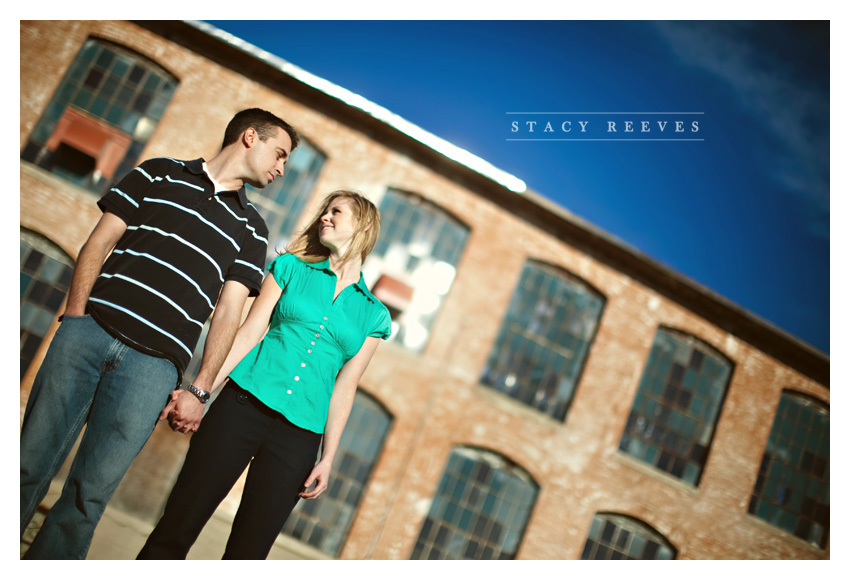 Engagement session of Leah Partridge and Bryan Bayliss at the Old McKinney Cotton Mill by Dallas wedding photographer Stacy Reeves