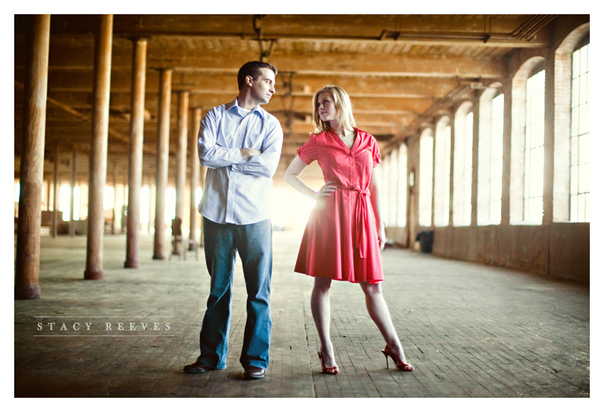 Engagement session of Leah Partridge and Bryan Bayliss at the Old McKinney Cotton Mill by Dallas wedding photographer Stacy Reeves