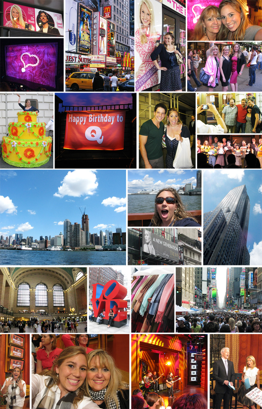 Dallas wedding photographer Stacy Reeves goes to New York City to see Bailey Hanks in Legally Blonde the Musical, the 5th birthday of Avenue Q, go on a Duck Tour and double-decker bus sightseeing tour, visit Ivanka Trumps jewelry store, be a guest on Live with Regis and Kelly, and walk through a street fair