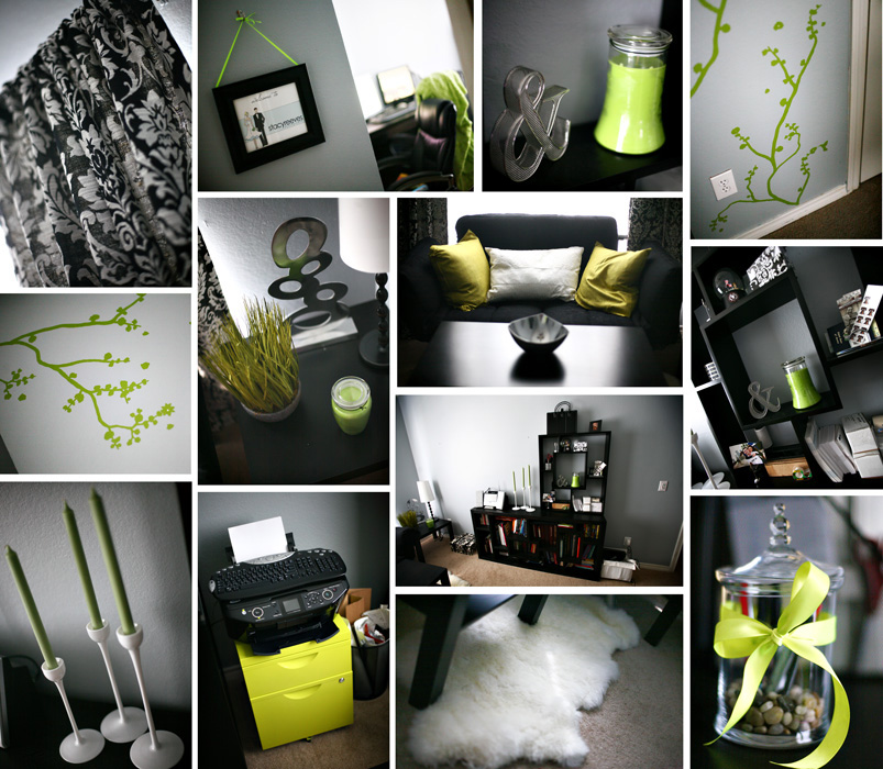 lime green black and white damask office home decor DIY Ikea