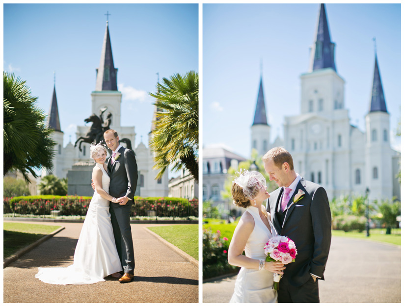 wedding photography of CheyAnne Bradfield and Doug Keese in Jackson Square, Maison Dupuy, and a reception at Bourbon Orleans by New Orleans wedding photographer Stacy Reeves