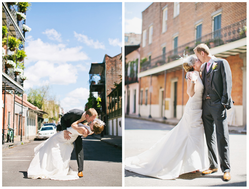 wedding photography of CheyAnne Bradfield and Doug Keese in Jackson Square, Maison Dupuy, and a reception at Bourbon Orleans by New Orleans wedding photographer Stacy Reeves