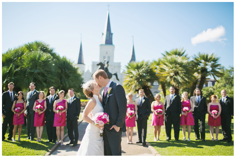 wedding photography of CheyAnne Bradfield and Doug Keese in Jackson Square, Maison Dupuy, and a reception at Bourbon Orleans by New Orleans wedding photographer Stacy Reeves