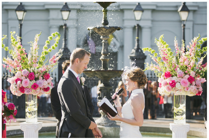 wedding photography of CheyAnne Bradfield and Doug Keese in Jackson Square, Maison Dupuy, and a reception at Bourbon Orleans by New Orleans wedding photographer Stacy Reeves