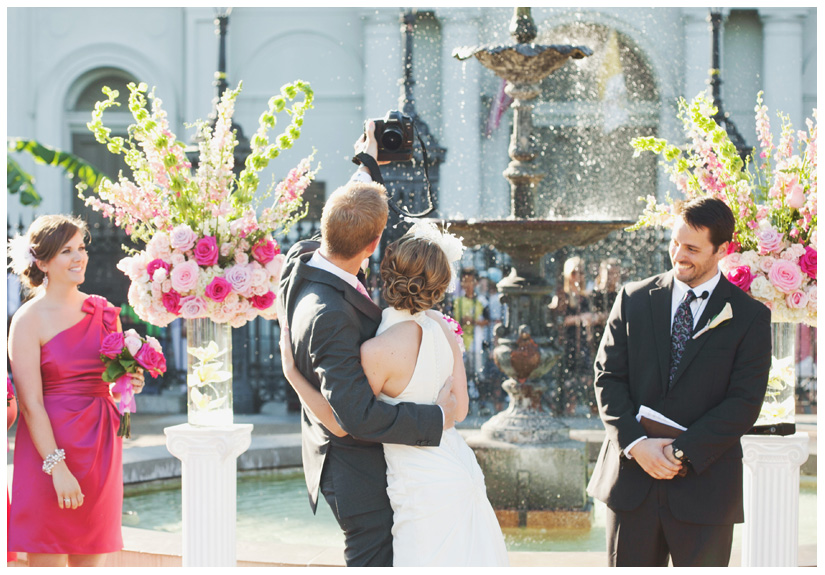 wedding photography of CheyAnne Bradfield and Doug Keese in Jackson Square, Maison Dupuy, and a reception at Bourbon Orleans by New Orleans wedding photographer Stacy Reeves