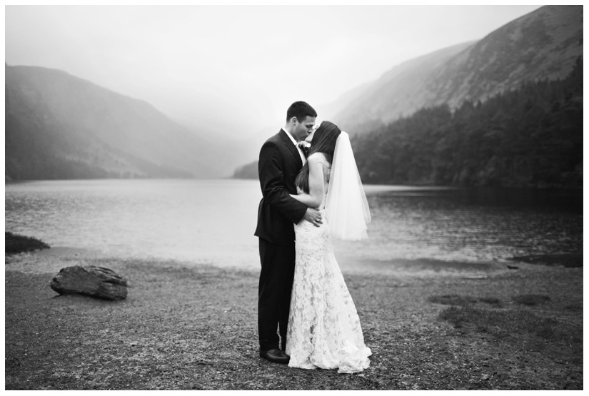 portraits of bride and groom in the rain after wedding day ceremony in the Irish mountains by Stacy Reeves