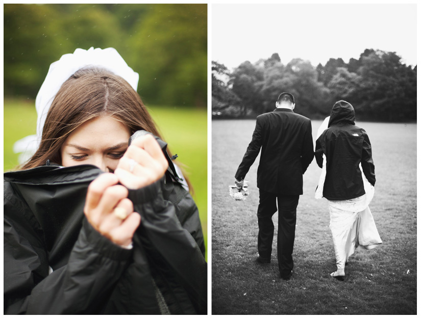 portraits of bride and groom in the rain after wedding day ceremony in the Irish mountains by Stacy Reeves