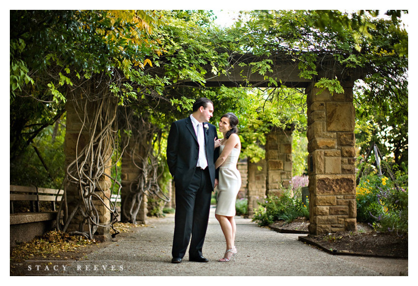 wedding ceremony and reception photos of Jennifer Jenni Neubauer and Cade Lovelace at the Fort Worth Botanical Garden Lower Rose Gardenand the Reata rooftop downtown by Dallas wedding photographer Stacy Reeves