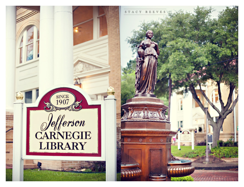 Photos of the southern shabby chic vintage wedding of Rebecca Becca Weathers and Erik Fite at the Carnegie Library in historic downtown Jefferson by Dallas wedding photographer Stacy Reeves